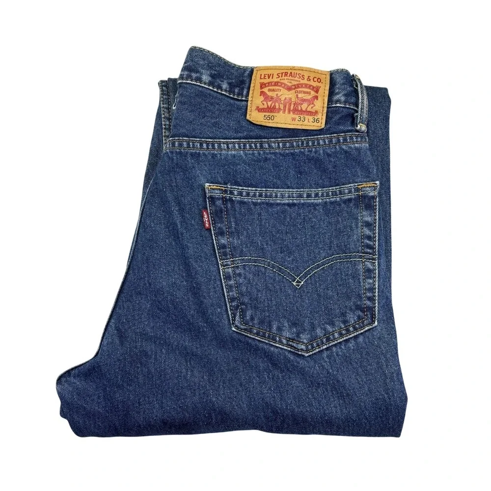 Levis 550 Jeans Mens 33x36 Blue Medium Wash Relaxed Tapered Denim Pants Casual